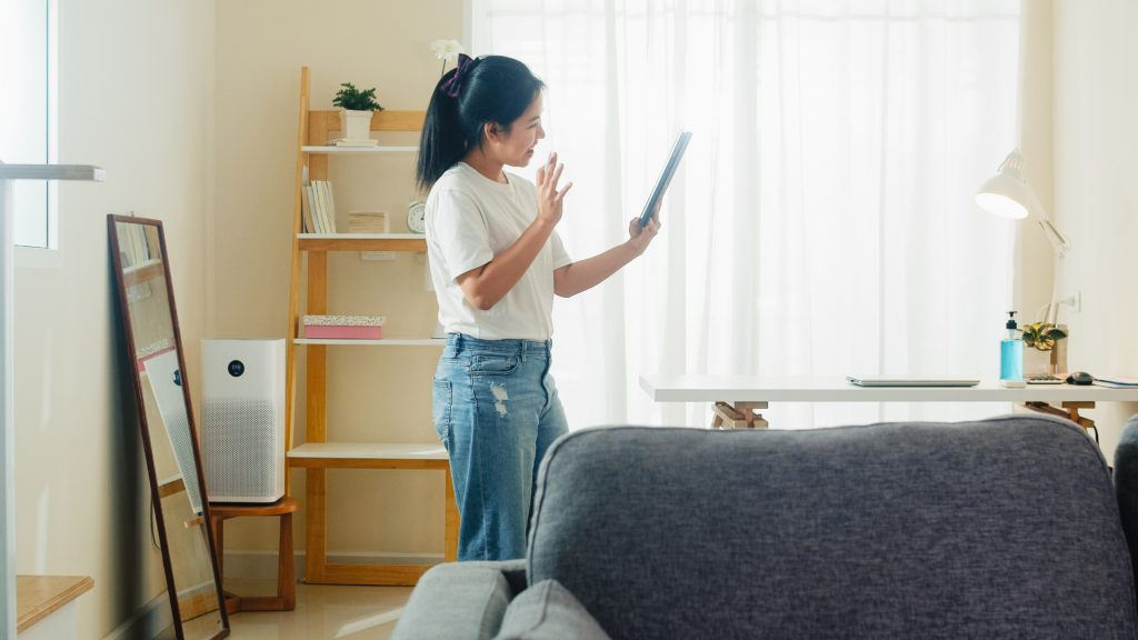 a girl attending online class