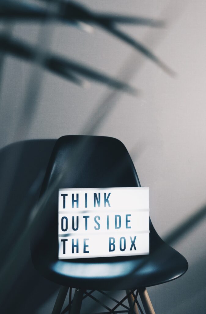 a chair with think outside the box